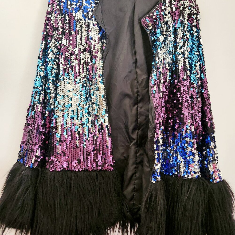 Shein Bae Open Front Contrast Fuzzy Sequin Coat. … - image 2